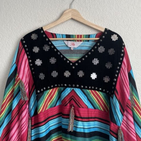 Roja Collection Poncho Womens 1 Serape Conchos and Studs Colorful Cape - Picture 3 of 7